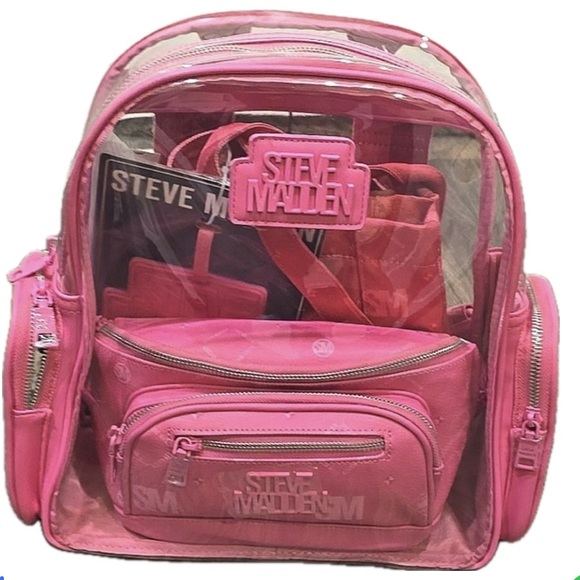 NWT Steve Madden Birma 3 in 1  Pink PVC Transparent Backpack Fanny Bag Tote - Picture 1 of 2